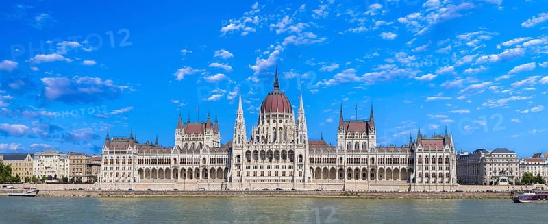 Hungary, panoramic view of the Parliament and Budapest city skyline of historic center