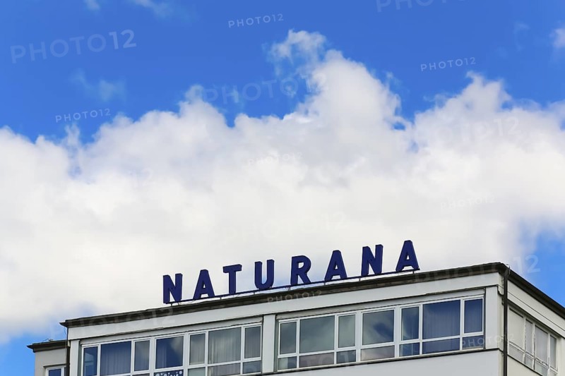 Naturana Miederfabriken, company building of Naturana Dölker Textilbekleidung, lettering, Gomaringen, district of Tübingen, Baden-Württemberg, Germany