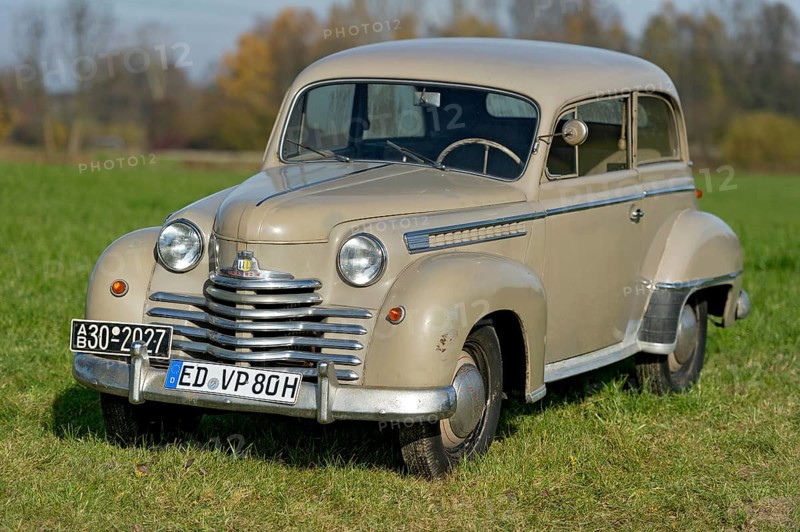 Vintage Opel Olympia, built between 1950 and 1953, 1950s, parked in a meadow, Bavaria, Germany