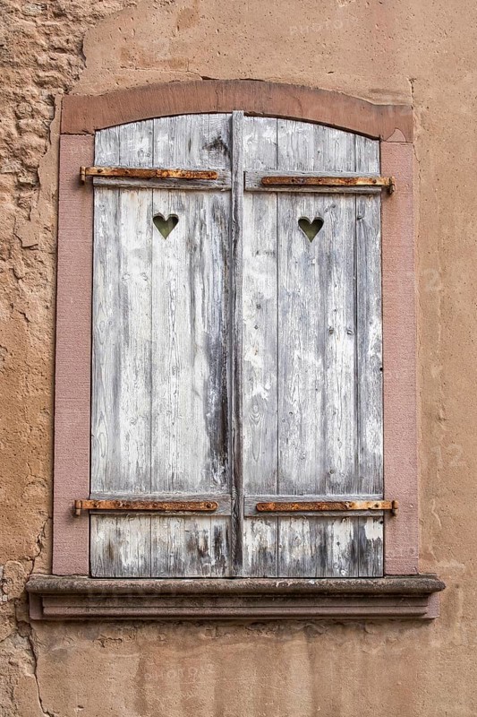 Window with closed shutters, Haguenau, Haguenau, Bas-Rhin Department, Alsace, France