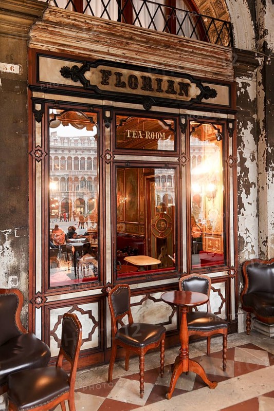 Old Traditional Bar Caffe Florian in St. Marks Square, Venice, Veneto, Italy