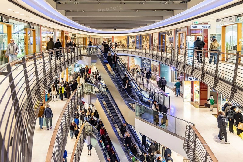 Königsbau Passagen shopping center. Interior view with people. Stuttgart, Baden-Württemberg, Germany