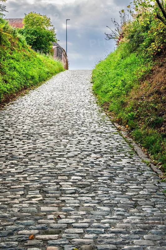 Hill of Koppenberg, Cobblestones at the cycling classic Tour of Flanders, Ardennes, Flanders, Belgium