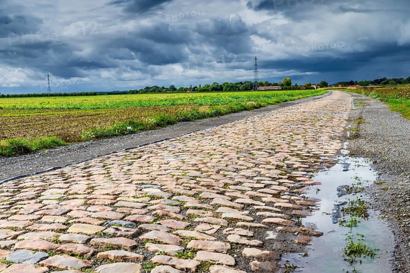 Pav l'Arbre, Cobblestones at the cycling classic Paris to Roubaix, Departement North, France