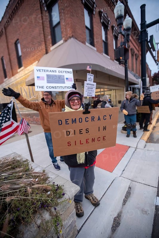 Milan, Michigan USA - 11 November 2025 - On Veterans Day, veterans held rallies across the country to oppose ICE, military occupation of cities, and Trump Administration cuts that hurt poor and working people. The Milan rally was in a small city in rural Michigan