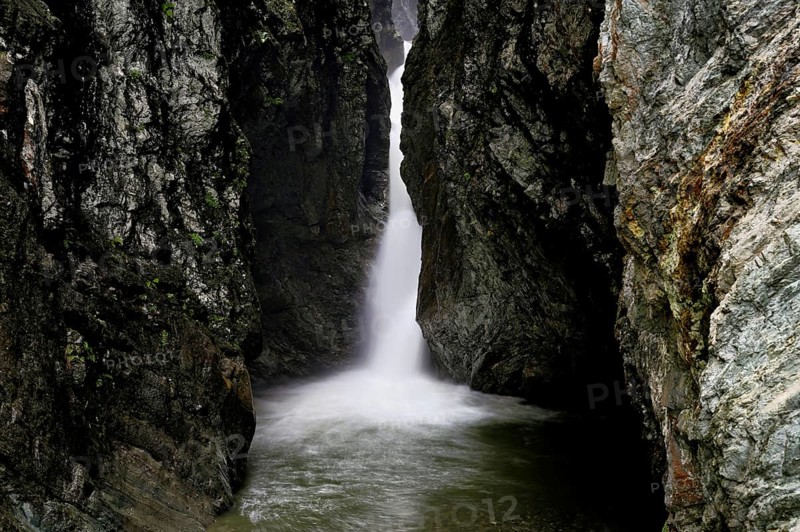 Small waterfall, Diosaz mountain river in the gorge, Gorges de la Diosaz, Les Houches, Chamonix-Mont-Blanc, Haute-Savoie, France