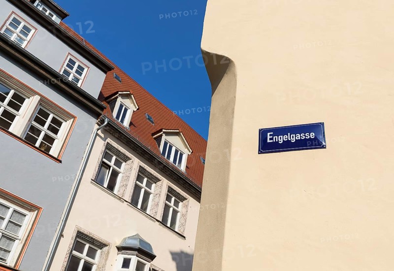 Engelgasse road sign in the old town of Naumburg (Saale), Saxony-Anhalt, Germany