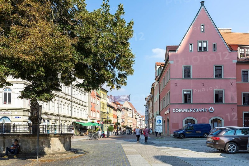 View from the market square into the Jakobsstraße shopping street, Naumburg (Saale), Saxony-Anhalt, Germany