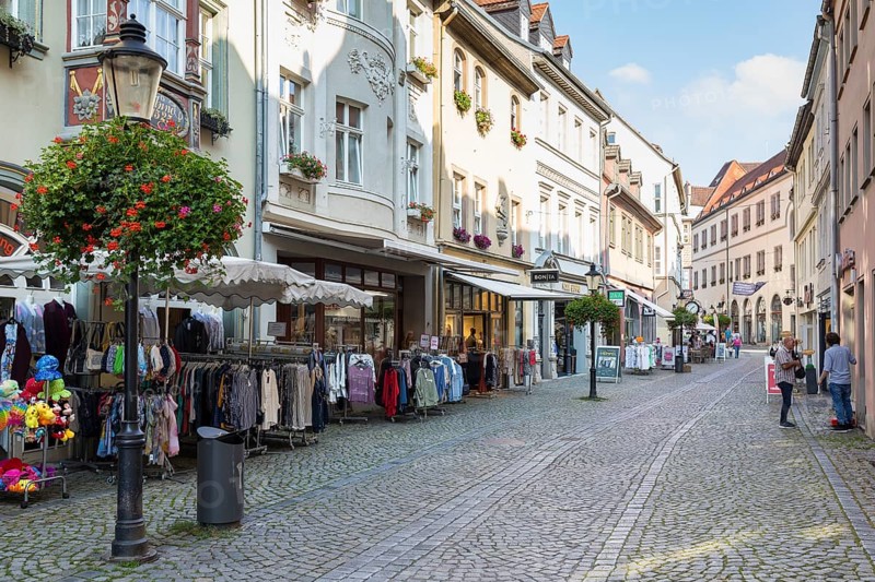 Town houses and shops on Herrenstraße in the old town of Naumburg (Saale), Saxony-Anhalt, Germany