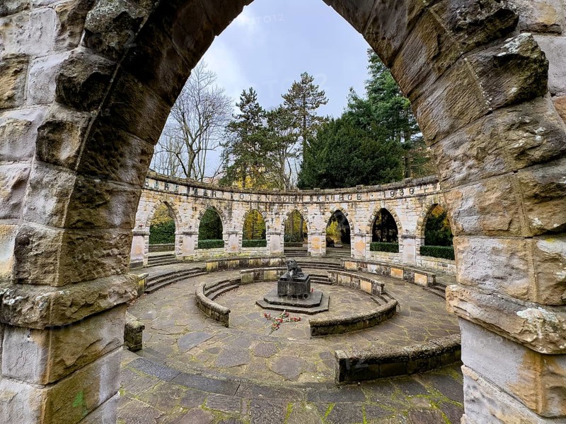 Memorial in memory of for in honor of the dead from the wars In the Wittringer Wald recreation area, Gladbeck, North Rhine-Westphalia, Germany
