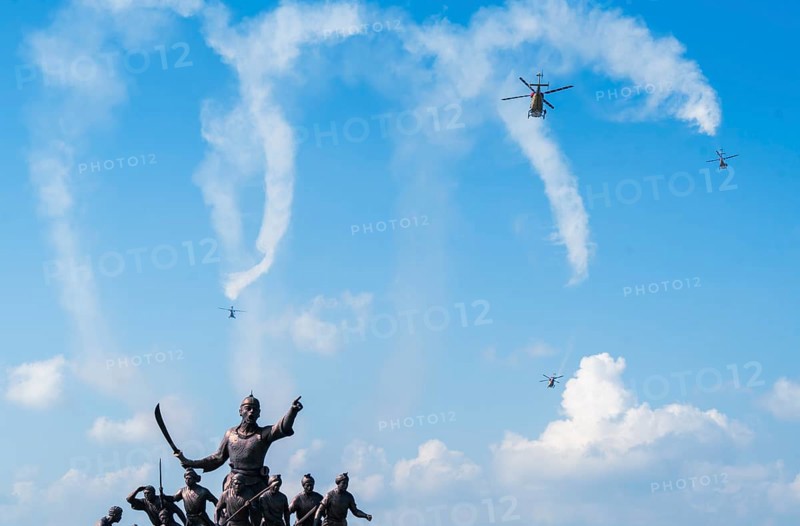 Indian Air Force aerobatic team performs during rehearsals ahead of the air show organised as part of the 93rd Air Force Day celebrations, on November 5, 2025 in Guwahati, India