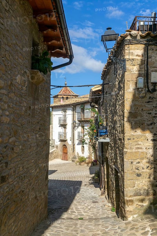 Buildings in the medieval village of Longás, Val d'Onsella, Zaragoza province, Aragon, Spain