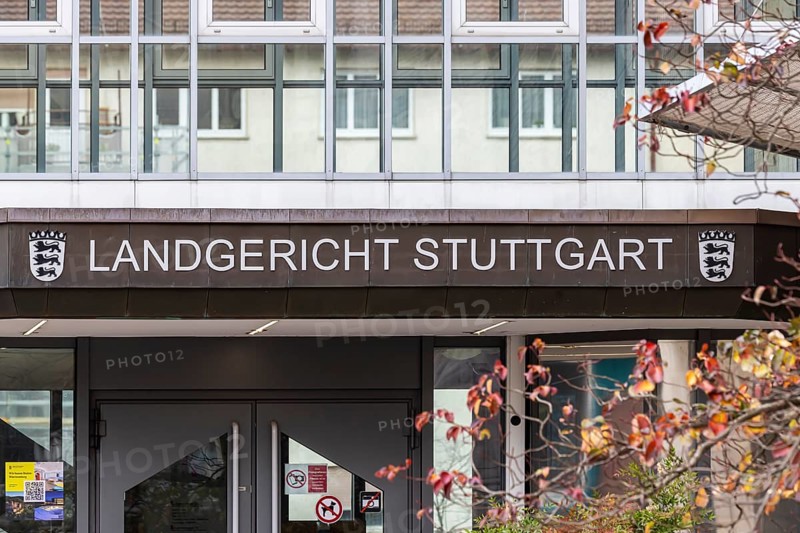 Stuttgart Regional Court. Lettering on the courthouse. Stuttgart, Baden-Württemberg, Germany