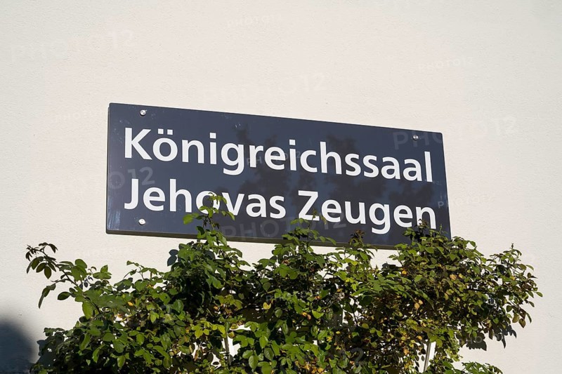 Façade with sign, Kingdom Hall, Jehovah's Witnesses, Bad Tölz, Upper Bavaria, Bavaria, Germany