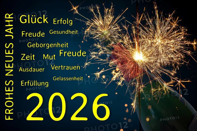 (photo montage) New Year's Eve greetings 2026 with various personal wishes (luck, success, etc.)