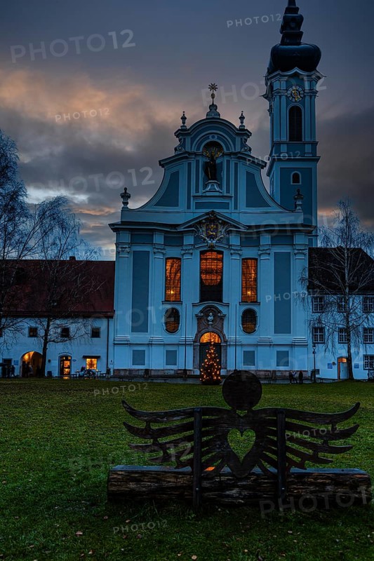 The Marienmünster in the evening light, Dießen am Lake Ammer, Upper Bavaria, Bavaria, Germany