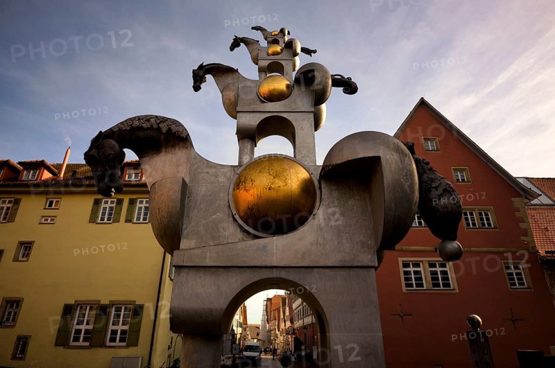 Grey Horse Tower sculpture by Jürgen Görtz, Bietigheim-Bissingen, Baden-Württemberg, Germany