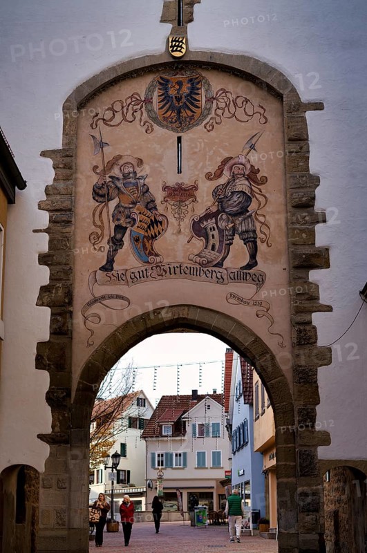 Fallgatternische Hirgenstangenwappen of the Counts of Württemberg, Lower Gate, City Gate, Bietigheim-Bissingen, Baden-Württemberg, Germany