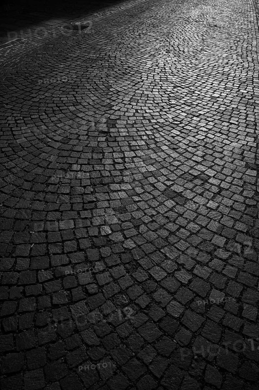 Cobblestones, street pavement, pedestrian zone, old town, Bietigheim-Bissingen, black and white, Baden-Württemberg, Germany