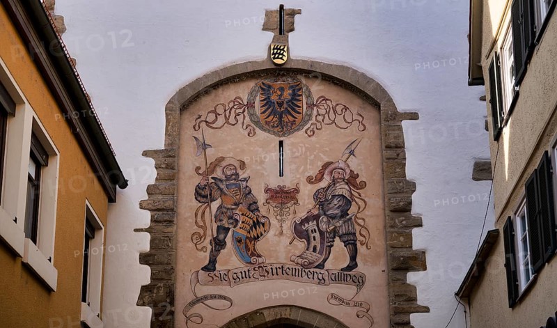 Fallgatternische Hirgenstangenwappen of the Counts of Württemberg, Lower Gate, City Gate, Bietigheim-Bissingen, Baden-Württemberg, Germany
