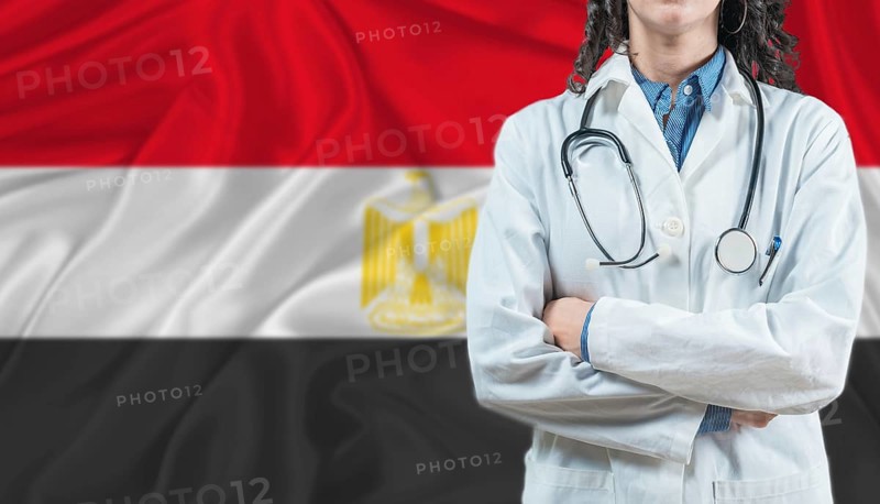 Medical professional on Egypt flag. Healthcare and wellness in Egypt, Concept