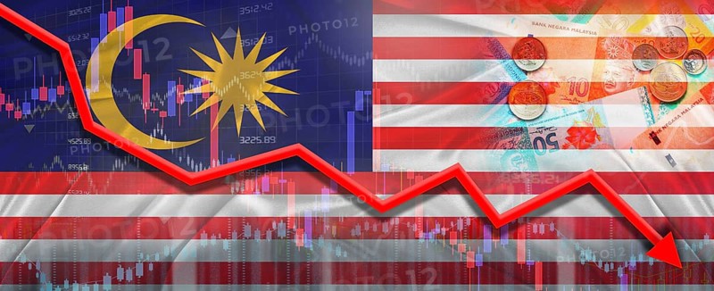 Malaysia financial crisis on economic graph. Financial fall Malaysian on economy market