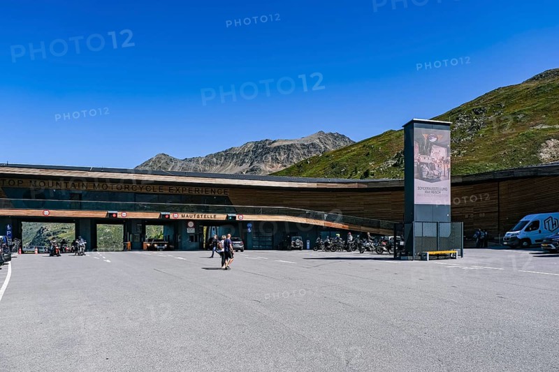 Toll station and rest area, so-called Top Mountain Crosspoint, at Timmelsjoch in Hochgurgl, Gurgl, Sölden, Tyrol, Austria, for editorial use only