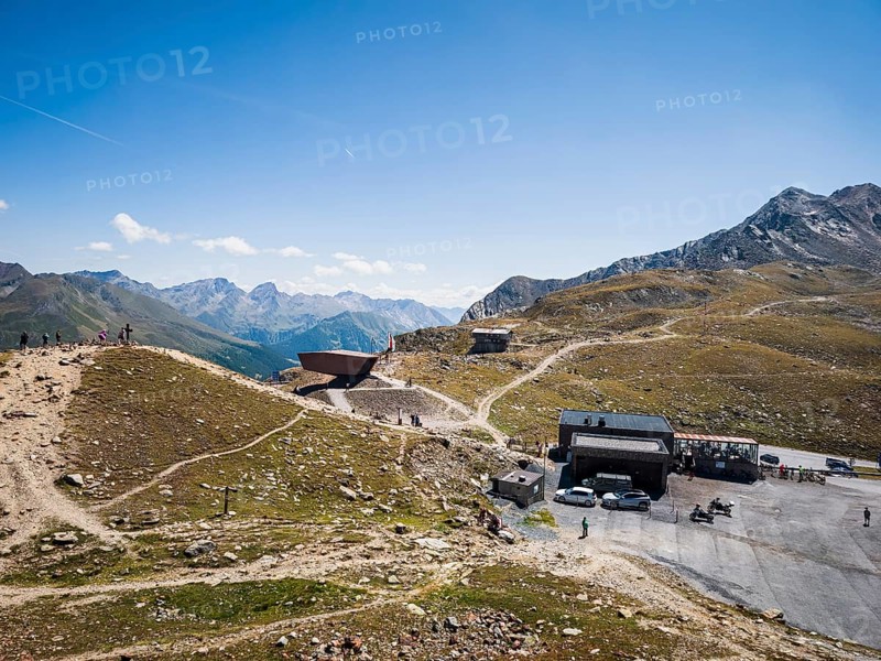 Timmelsjoch rest house on the border between Austria and Italy, above Hochgurgl, Sölden, Tyrol, Austria, for editorial use only