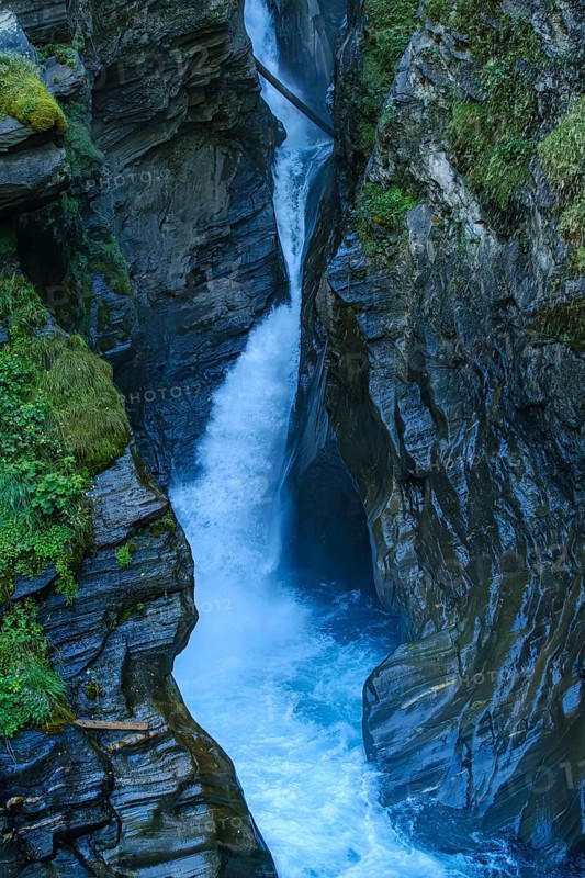 Stieber Waterfall in moss in Passeier, Italian Moso in Passiria, South Tyrol, Italy