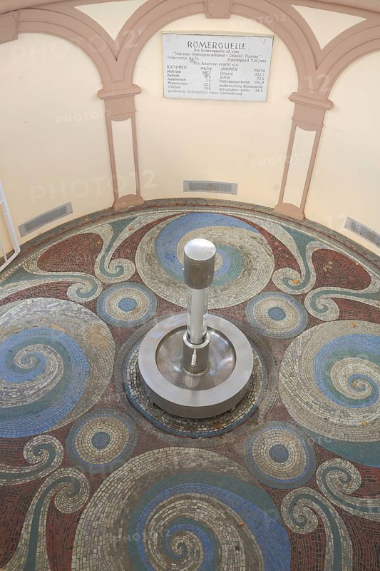 Mineralquelle Römerquelle with ornaments and floor mosaic, Bad Ems, Rhineland-Palatinate, Germany