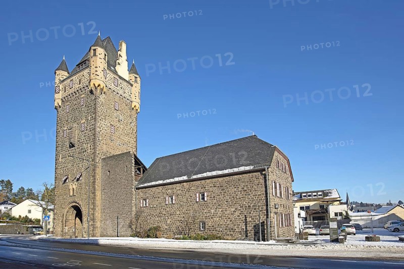 Historic Obertor and Theodore Dreiser House with Public Library, Mayen, Vulkaneifel, Eifel, Rhineland-Palatinate, Germany