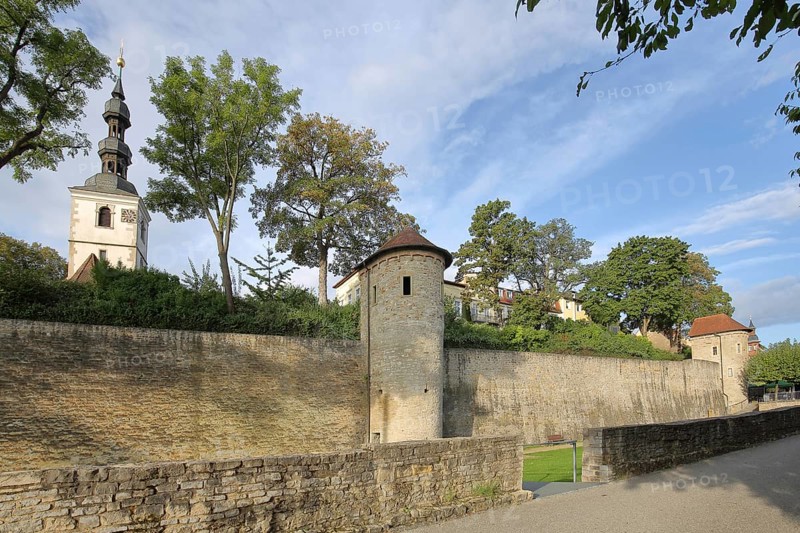 St. Salvator church tower, powder tower on the historic city wall, towers, city fortifications, Schweinfurt, Lower Franconia, Franconia, Bavaria, Germany