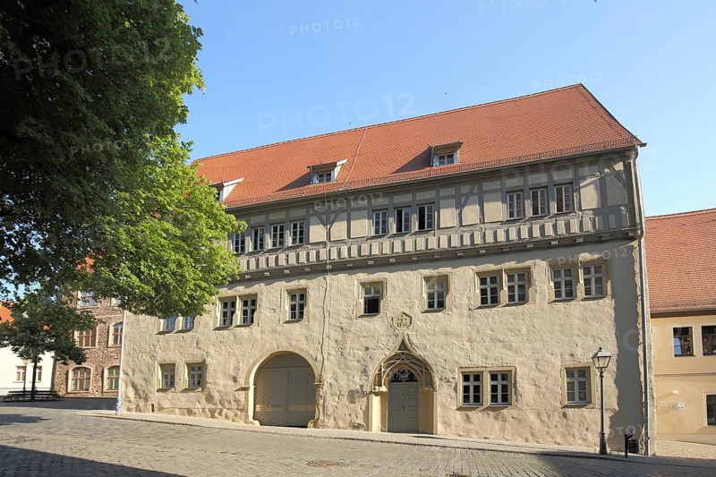 Historic Old Luther School built 15th century, Luther city Eisleben, Harz, Saxony-Anhalt, Germany