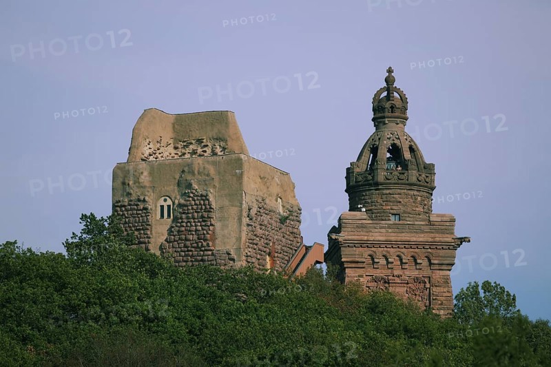 View of towers with crowns from the Kyffhäuser monument, Kyffhäuser, Thuringia, Germany