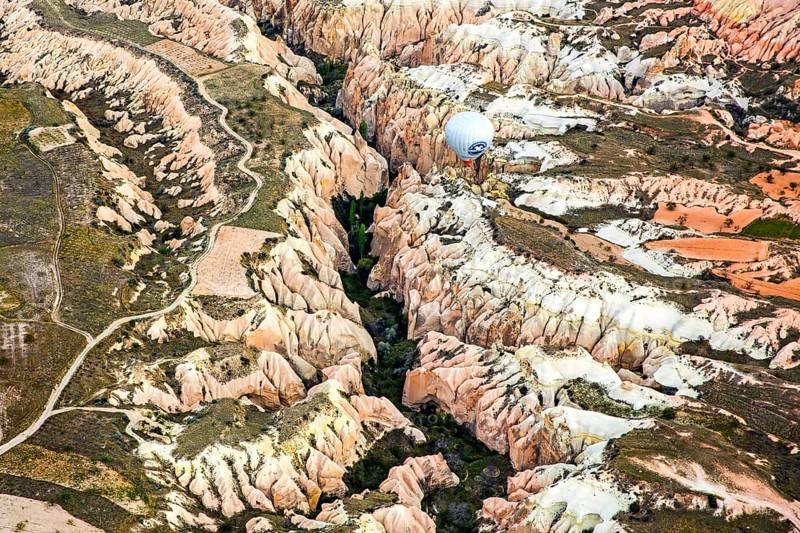 Balloon ride over fantastic tuff rock formations, Cappadocia, Turkey