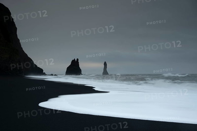 Beach, fog, morning, Black Beach, Dyrholaey, Iceland