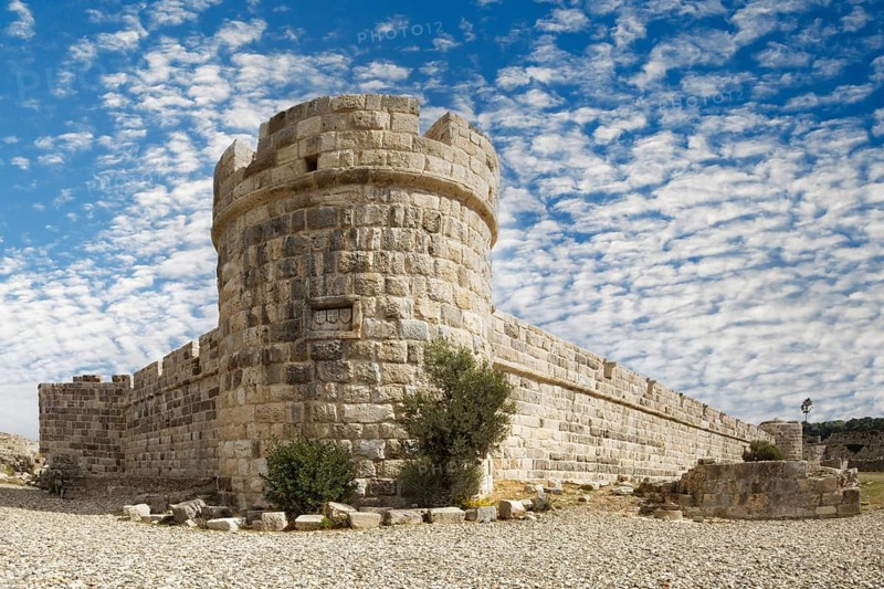 Inner fortification, olive tree, bastion, Neratzia fortress, also Nerantzia, castle, first mentioned in 1395, former fortress of the Order of St. John, today ruin, city of Kos, island of Kos, Dodecanese islands, Greece, eastern Adriatic, Mediterranean