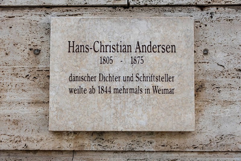 Memorial plaque for Danish poet and writer Hans Christian Andersen (1805—1875) in Weimar, Thuringia, Germany