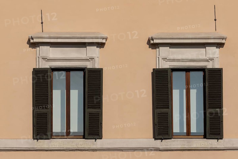 Windows of a building in the city of Rome, Italy