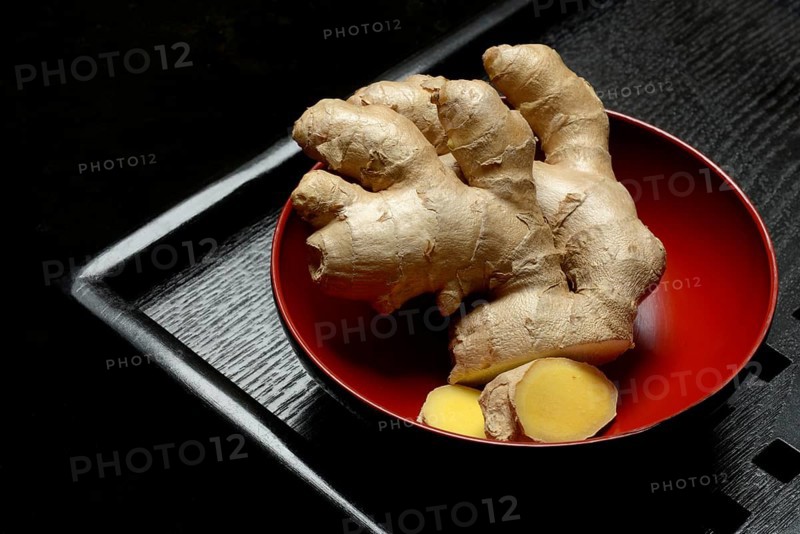 Ginger, ginger root in tea bowl, Zingiber officinale, tea preparation