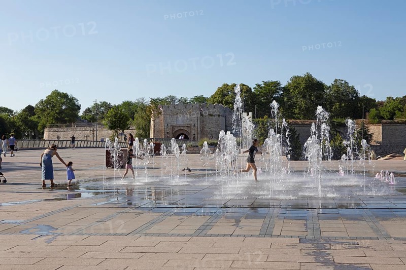 Water feature at King Milam Square, behind the fortress's Stambol Gate, Old Town, Niš, Serbia