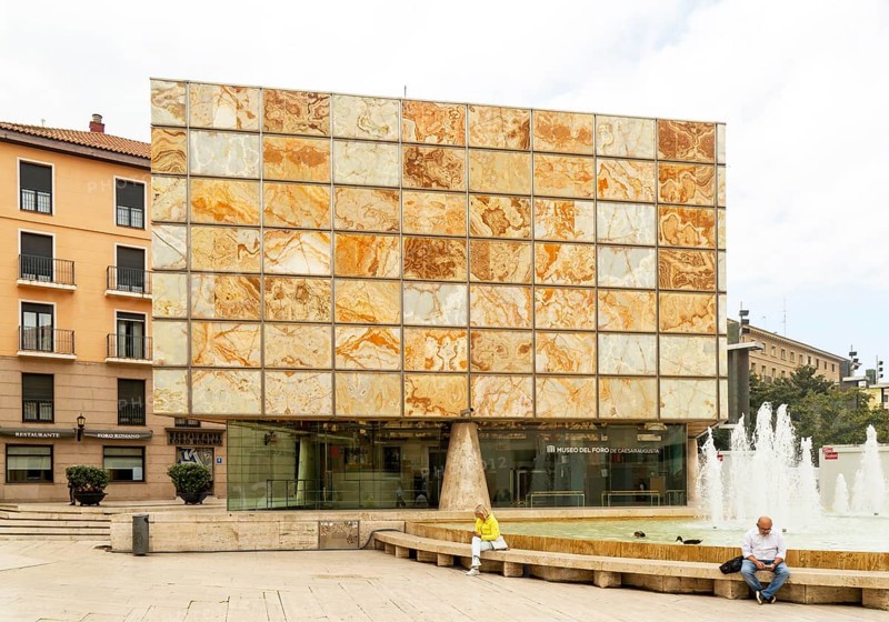 Modern architecture of Museo del Foro de Caesaraugusta, Roman forum museum building, Zaragoza, Aragon, Spain
