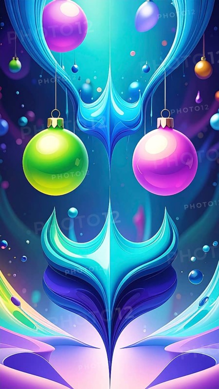 Symmetric Abstract Bright Liquid Ornament Background, futuristic wallpaper template illustration, vibrant blue and green neon hues, AI generated