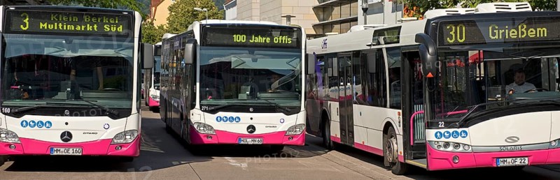 Many buses at the bus station, public transport in Hameln-Pyrmont, public transport Hameln-Pyrmont, Hameln, Lower Saxony, Germany