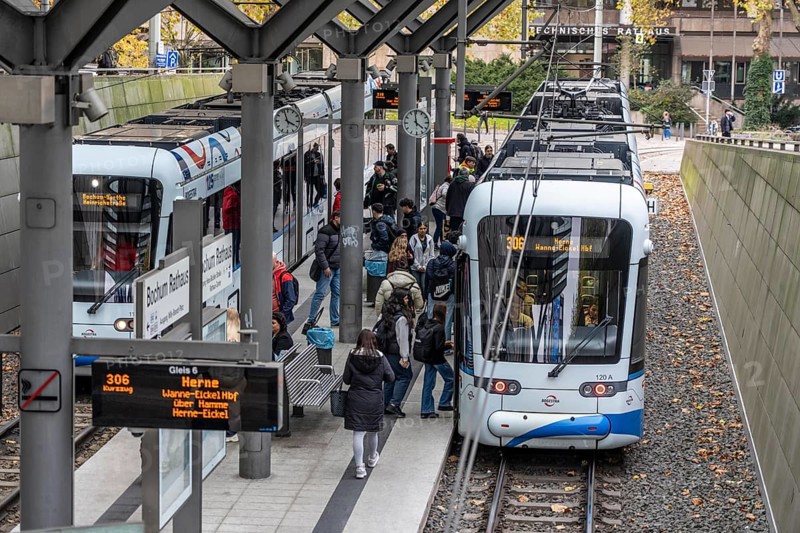 Bogestra station Rathaus Bochum, tram, subway, directly at the town hall, Hans-Böckler-Straße, North Rhine-Westphalia, Germany