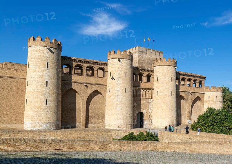 Historic walls fortifications of Aljafería Palace, Zaragoza, Aragon, Spain