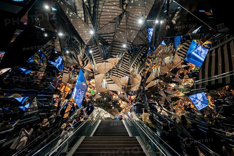Staircase, entrance to a shopping center with many mirrors, Tokyu Plaza Omotesando Harajuku, modern architecture, Tokyo, Japan