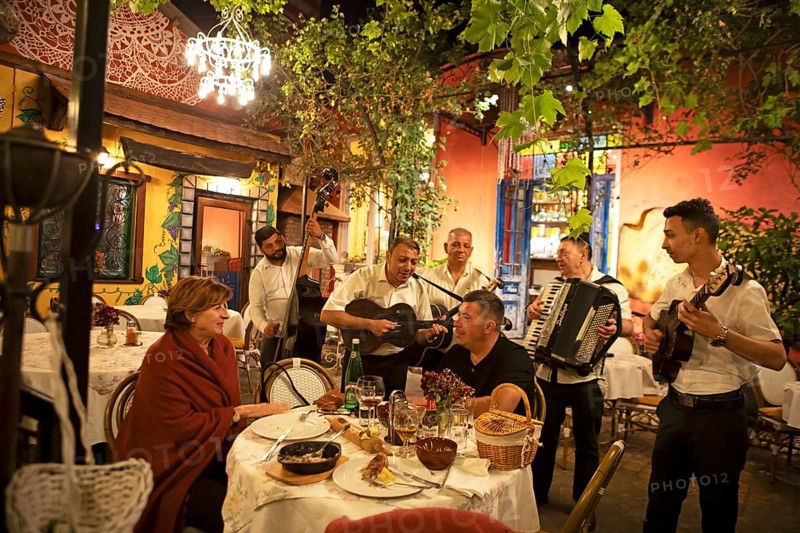 Serbian band playing traditional tamburitza music in a restaurant, Old Town, Novi Sad, Vojvodina Province, Serbia
