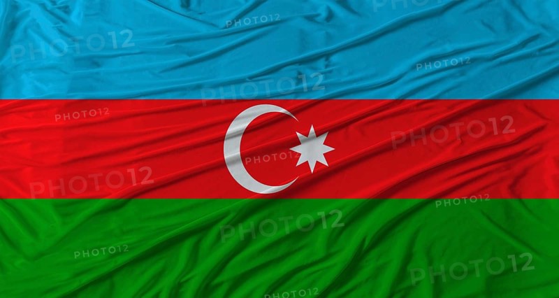 Azerbaijani flag waving. Flag of Azerbaijan with cloth texture