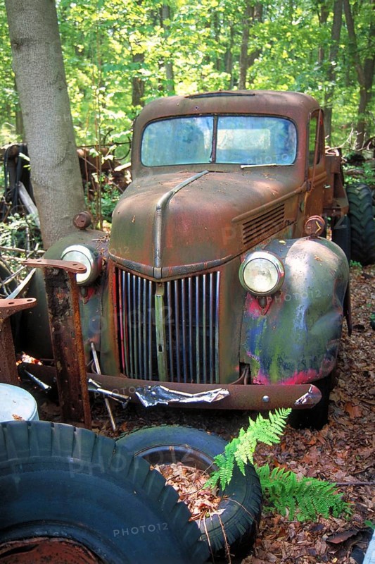 Rusted Ford pickup truck built around 1900 in Marksboro, New Jersey, USA